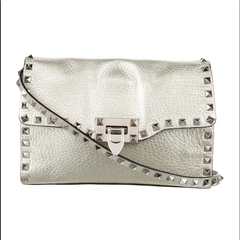 Valentino Rockstud Metallic Pebbled Crossbody Bag